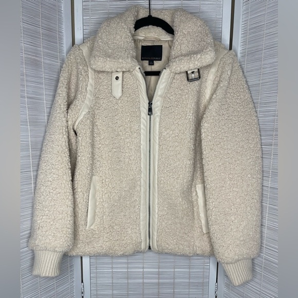 Banana Republic Sherpa Bomber Jacket Cream Size M - Picture 1 of 8